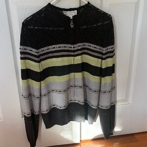 St. John Black and Silver Striped Zipped cardigan